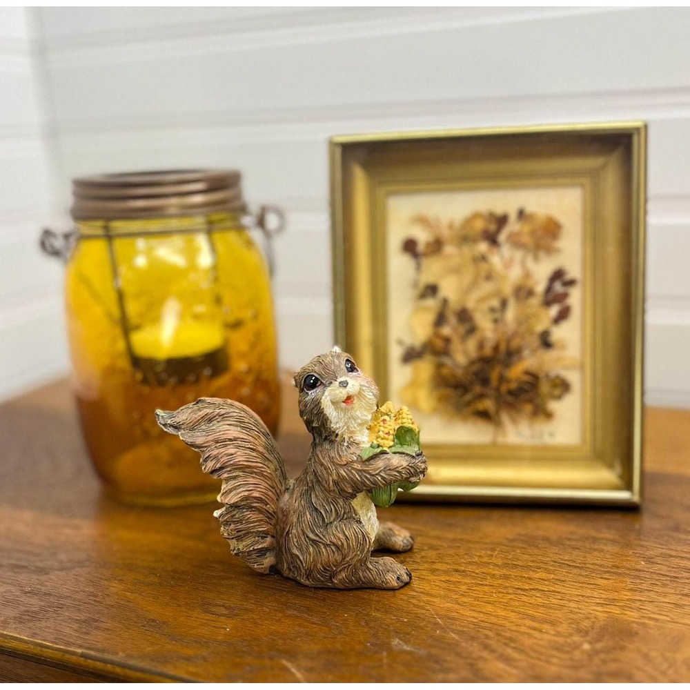 Vintage Squirrel Vignette Display - Dried floral trinket shelf decor